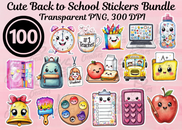 Download Cute Back to School Stickers Bundle - School Collection