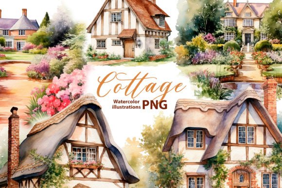 Download Watercolor English Cottage Illustrations - Premium Resources