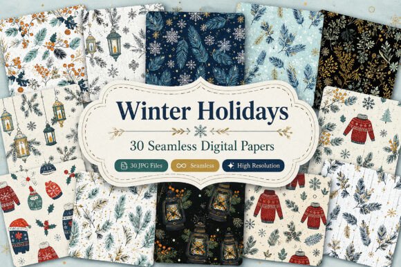 Download Winter Holidays Digital Paper - Paper Collection