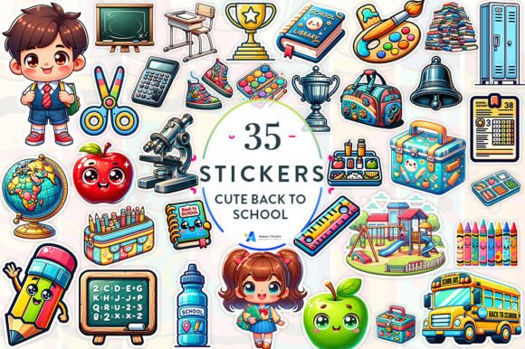 Download Back to School Stickers Bundle - School Collection