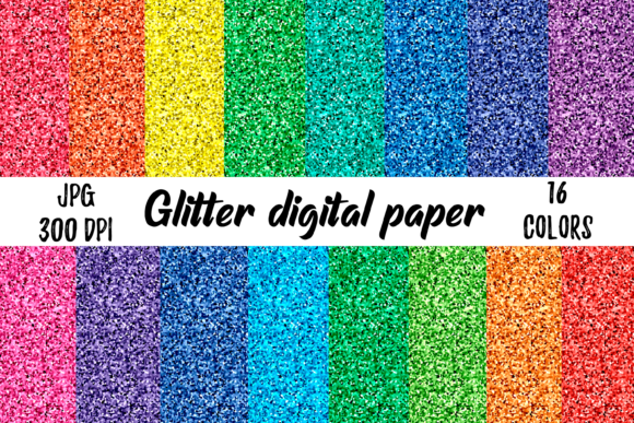 Download Glitter Digital Paper 16 Rainbow Colors - Paper Collection