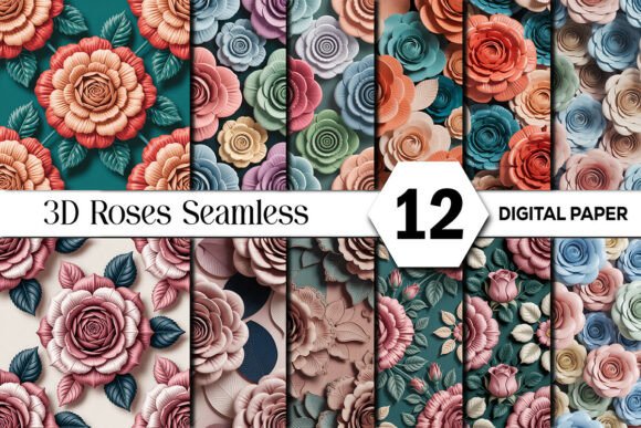Download 3D Roses Seamless Digital Paper Pack - Paper Collection